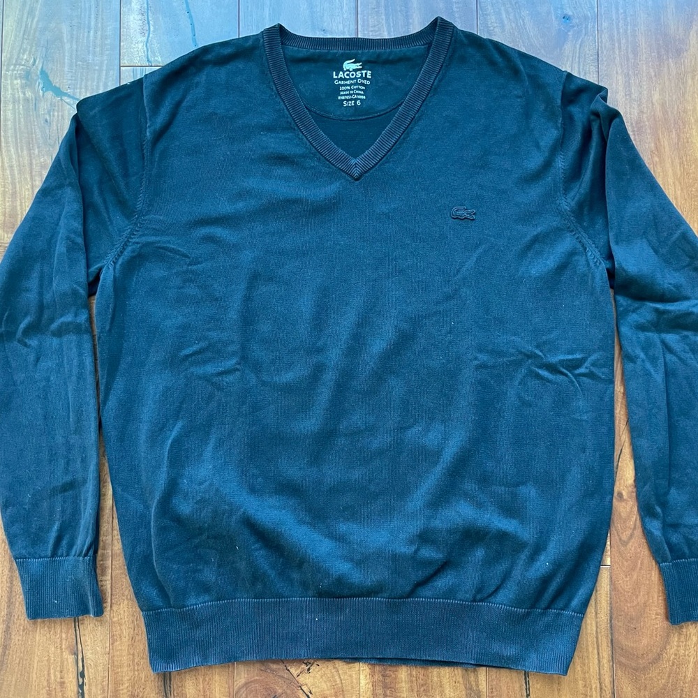 Lacoste Men’s V-neck Cotton Sweater Large Black